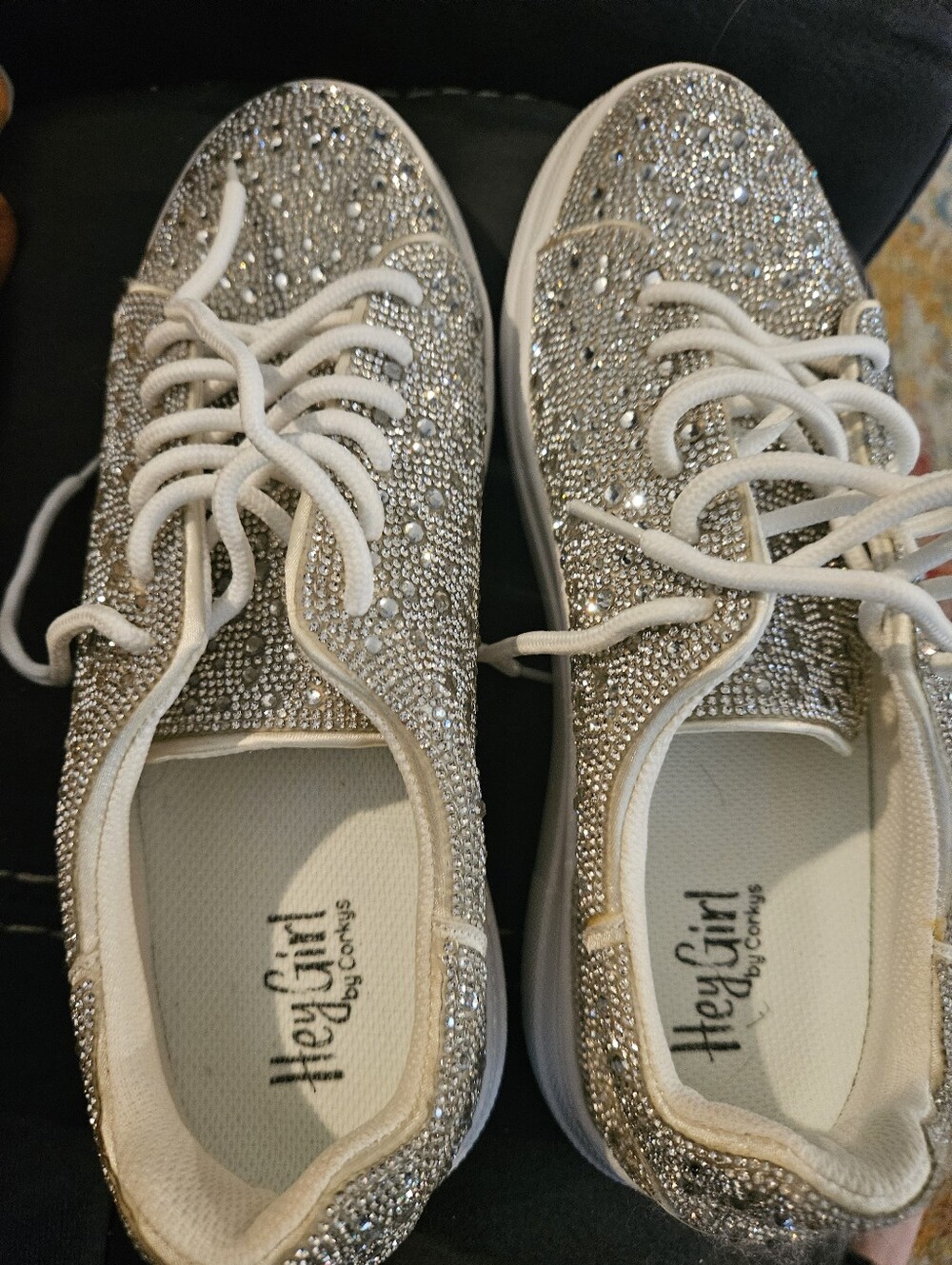 Hey Girl by Corkys Bedazzle Rhinestone Sneakers Silver Crystal Lace Up Size 10